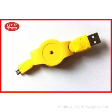 0.8M Yellow Retractable Micro USB Cable Two Way For Compute